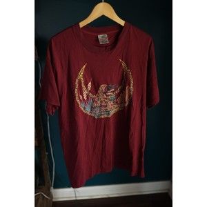 90s Vintage Oneita Made in USA Single-Stitch Native American Woman Burgundy XL